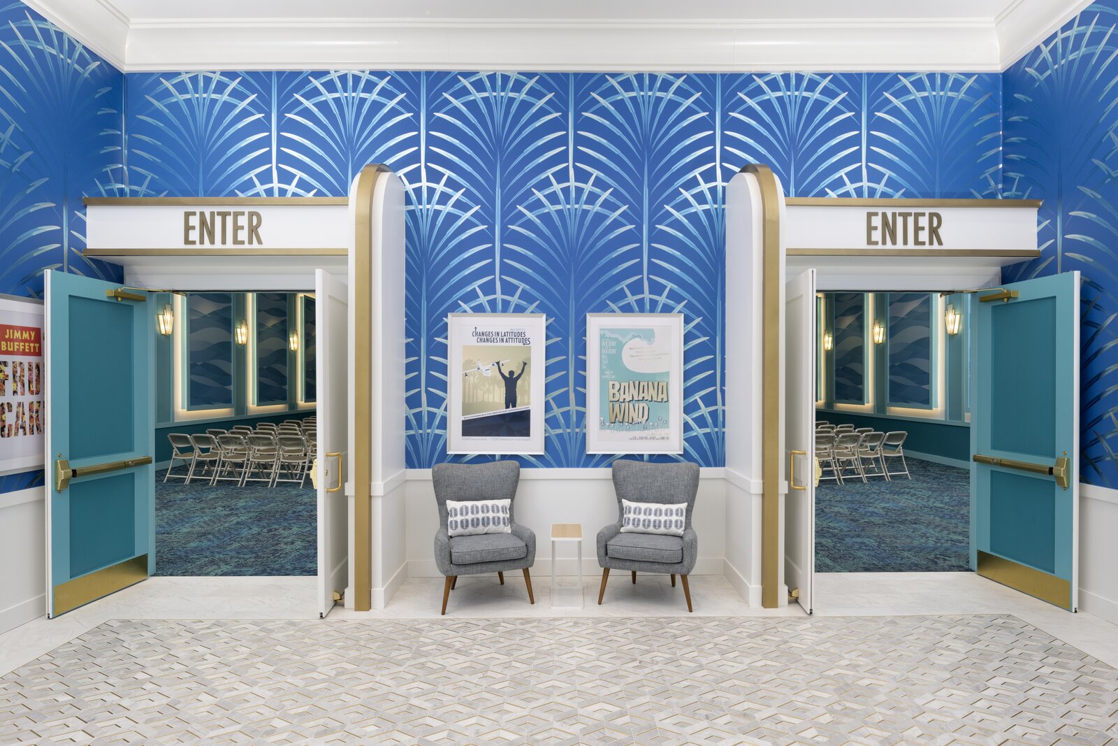 Theater lobby interior signage and environmental graphics at Latitude Margaritaville Hilton Head — by CG Signs