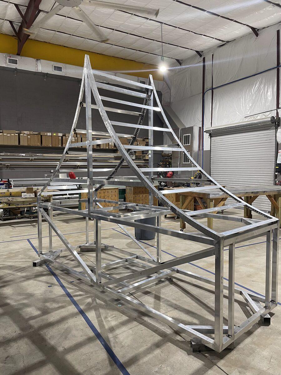 Fabrication of the custom-shaped pylon sign cabinet for Bestbet in St. Augustine FL — CG Signs Orange Park shop