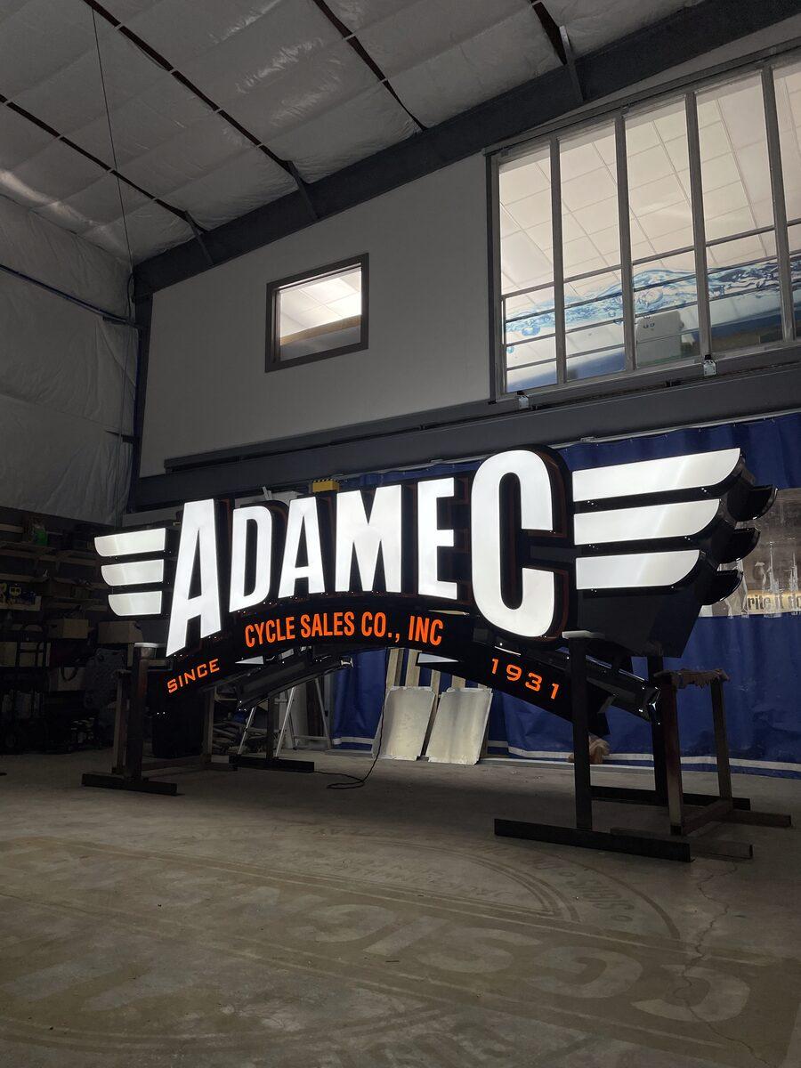 Custom-fabricated pylon sign cabinet with channel letters for Adamec on Atlantic Boulevard, Jacksonville FL — by CG Signs