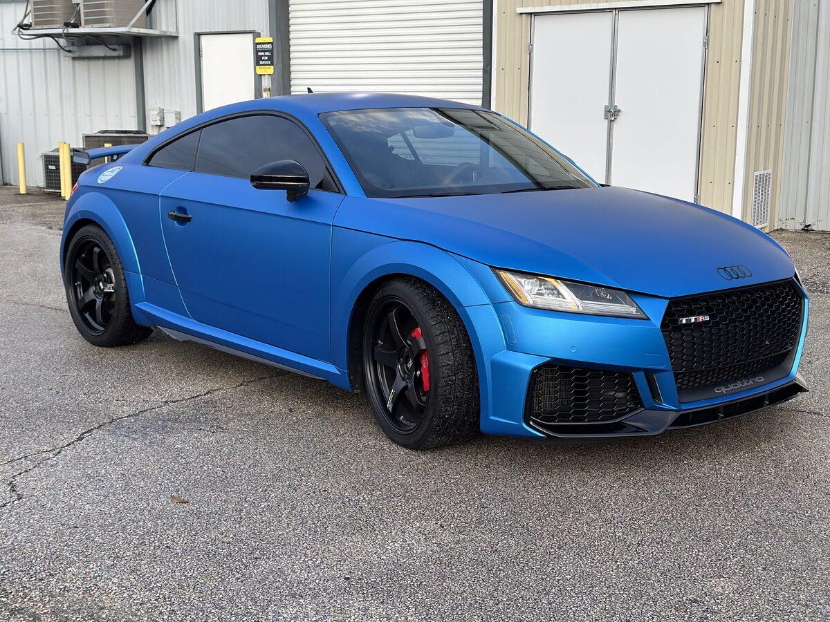 Matte Blue Metallic color change wrap on Audi TT RS by CG Signs