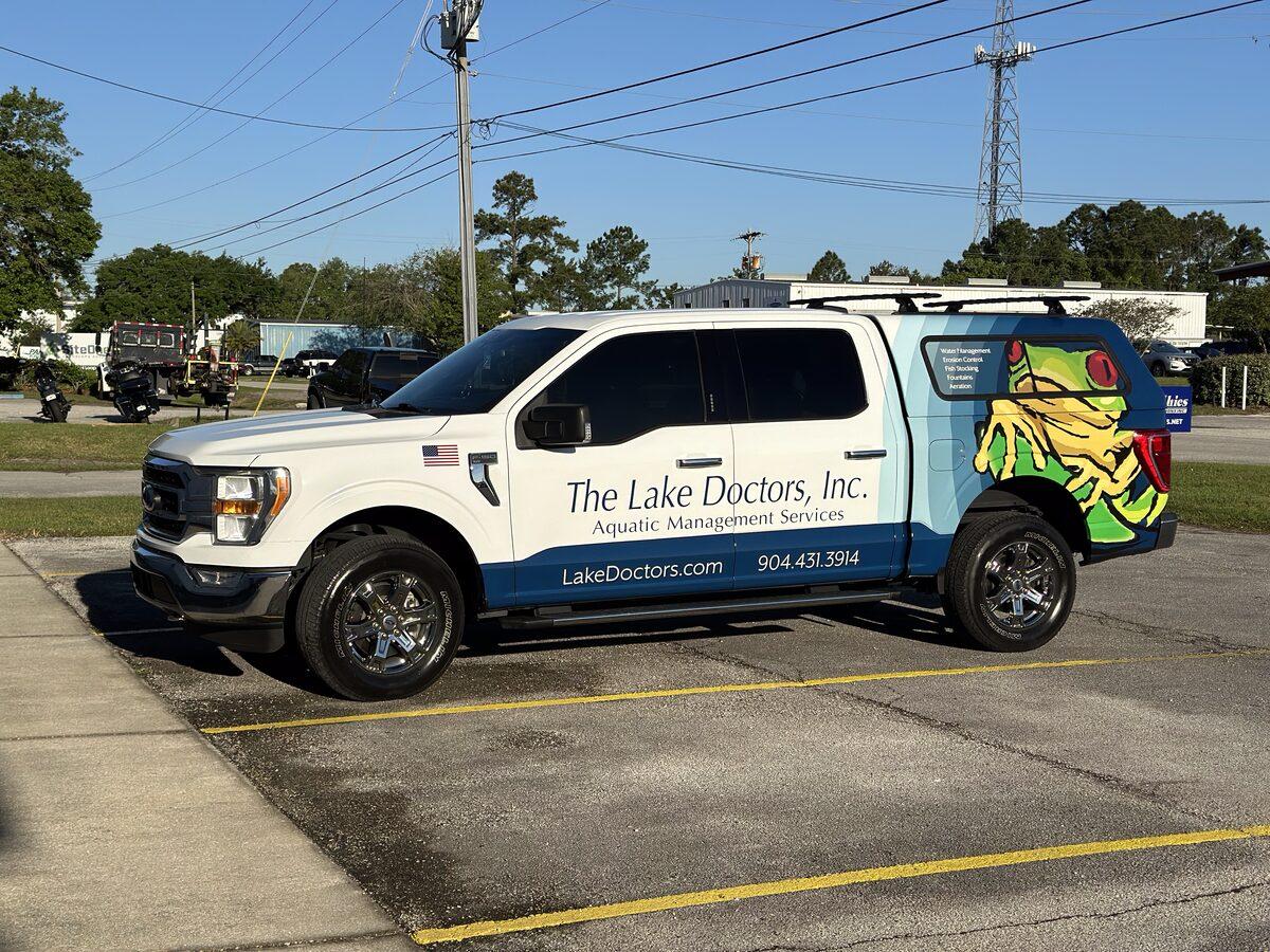 Custom vehicle wrap on Ford F-150 for Lake Doctors, Jacksonville FL