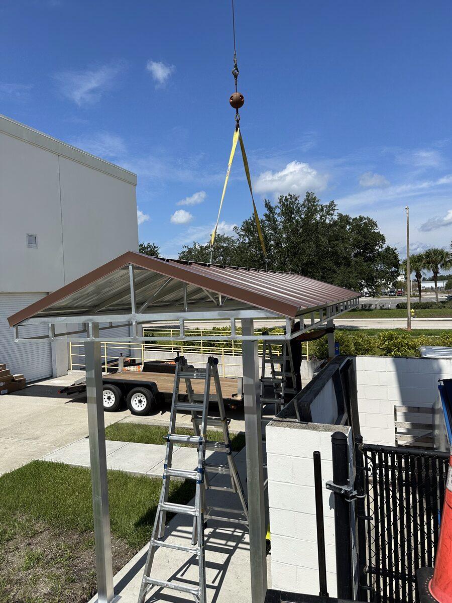 Custom aluminum freestanding canopy for fuel tank — Custom Graphics & Sign Designs