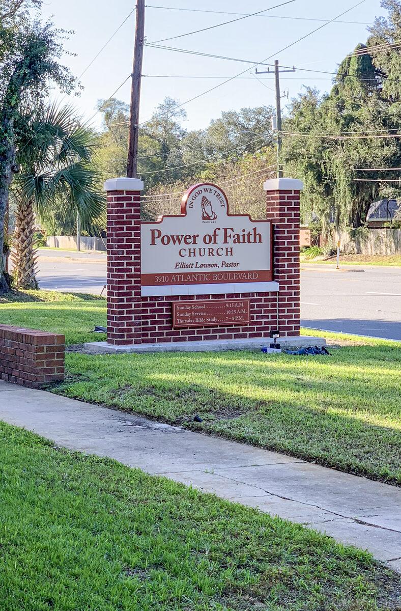 Brick masonry monument with carved HDU sign panels — CG Signs Jacksonville