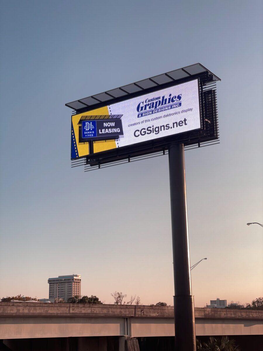 High-Rise Daktronics Digital Display for Dennis+Ives, Jacksonville FL — installed by CG Signs