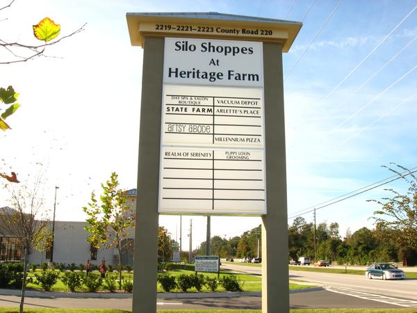 Custom multi-tenant pylon directory sign for Silo Shoppes at Heritage Farm — Custom Graphics & Sign Designs, Jacksonville FL