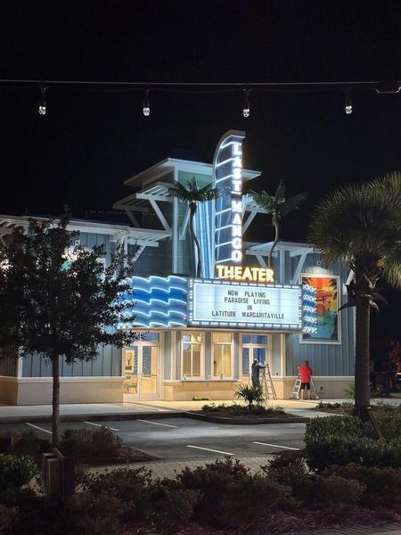 Night view of the Marquee and Blade Sign at Lattitude Margaritaville in Hilton Head — Custom Graphics & Sign Designs