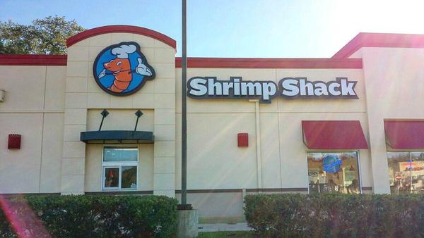 Channel letters with custom backplate and cabinet sign with embossed acrylic sign faces for Shrimp Shack — Custom Graphics & Sign Designs, Jacksonville FL