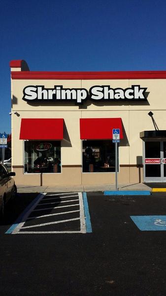Channel letters with custom backplate and cabinet sign with embossed acrylic sign faces for Shrimp Shack — Custom Graphics & Sign Designs, Jacksonville FL