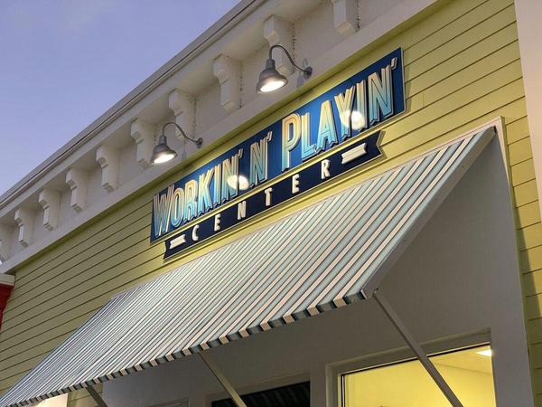 Fabric awnings and custom panel sign with printed graphics and dimensional letters — Custom Graphics & Sign Designs, Orange Park FL
