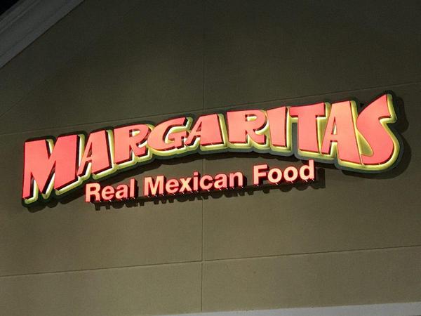 Custom Front Lit/Back Lit Channel letters with custom shaped backplate for Margaritas — Custom Graphics & Sign Designs, Jacksonville FL