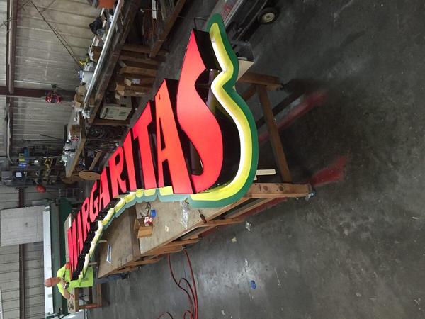 Custom Front Lit/Back Lit Channel letters with custom shaped backplate for Margaritas — Custom Graphics & Sign Designs, Jacksonville FL