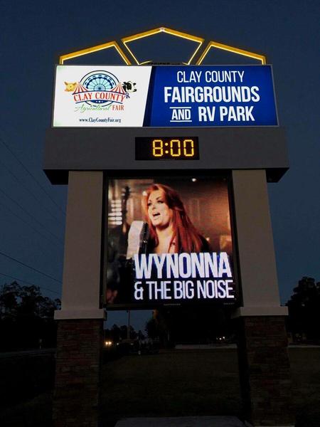 Pylon sign for Clay County Fairgrounds with Daktronics Digital Display — Custom Graphics & Sign Designs