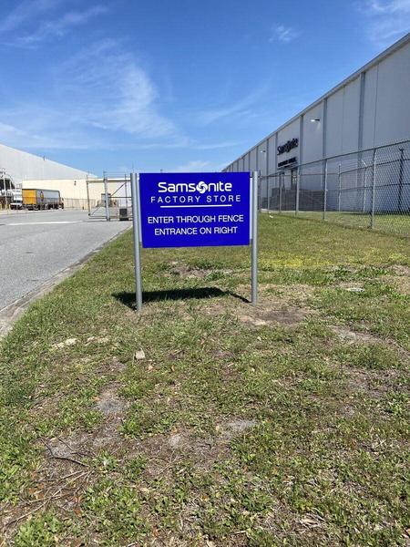 Aluminum Post and Panel Directional Sign for Samsonite — Custom Graphics & Sign Designs, Northeast Florida