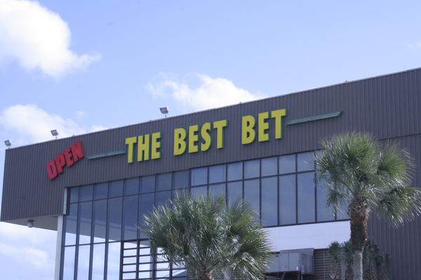 Yellow and red flush-mounted channel letters for The Best Bet, Jacksonville FL — Custom Graphics & Sign Designs, Jacksonville FL