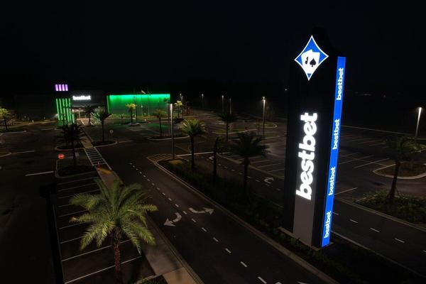 Night view of the signs at bestbet in St. Augustine illuminated — Custom Graphics & Sign Designs