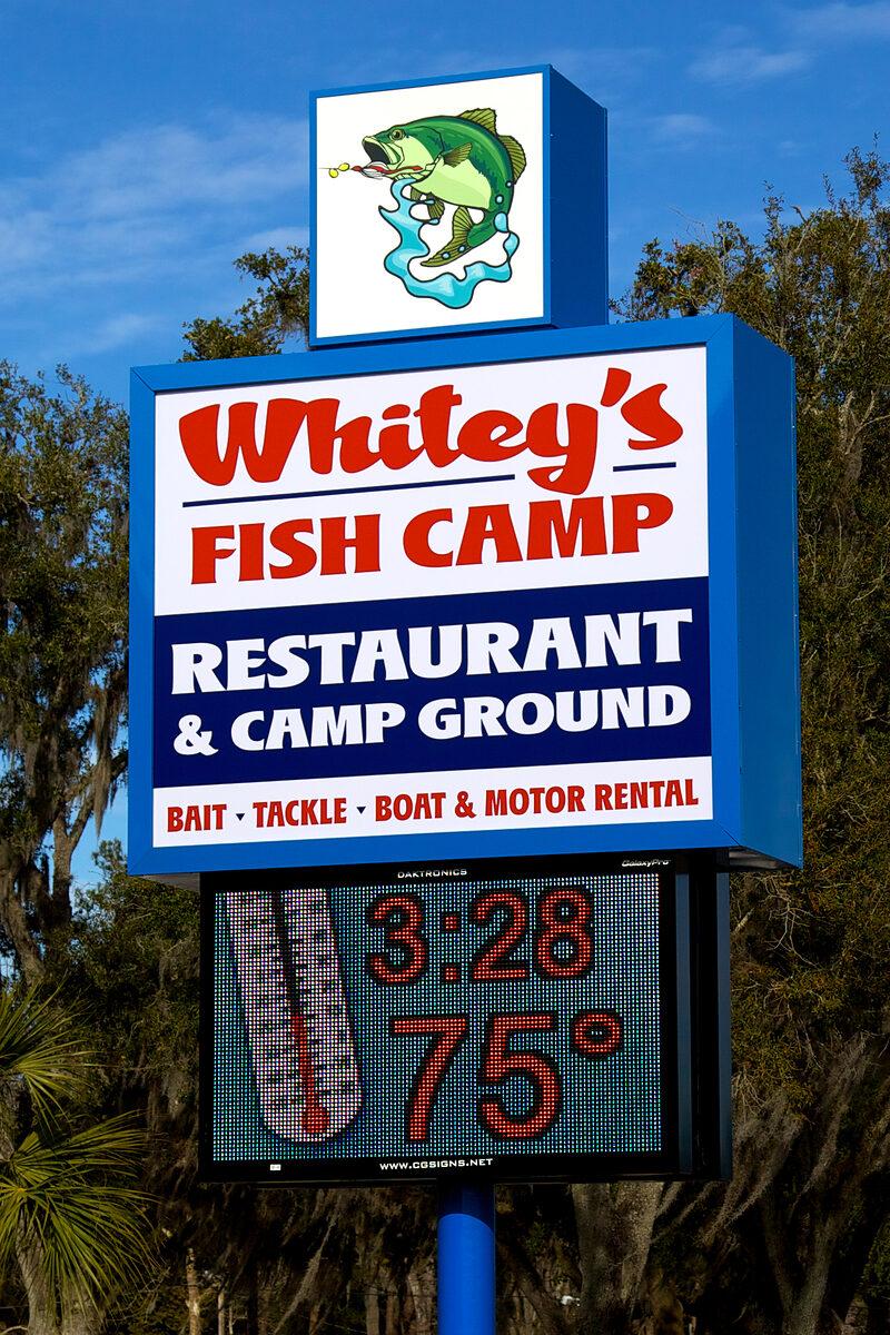 Whitey's Fish Camp monument sign with Daktronics LED display, Jacksonville FL