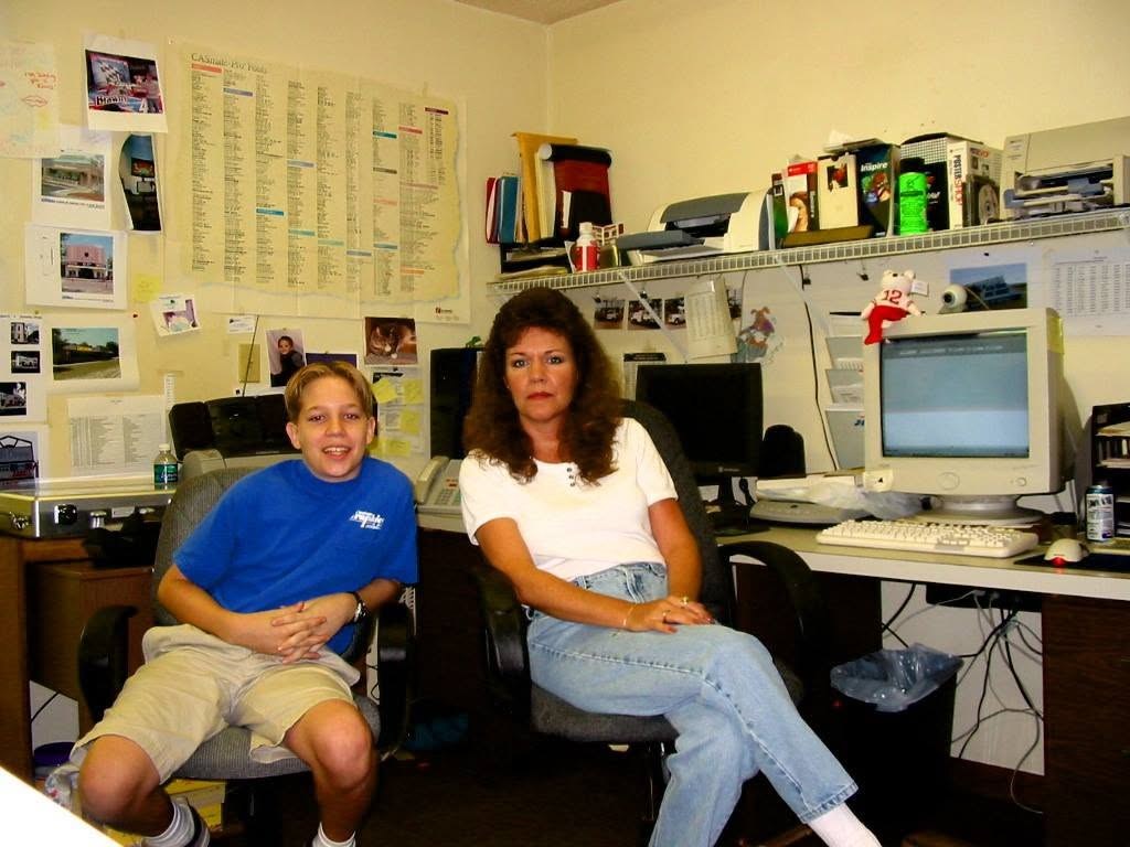 Jamie Thole and Patricia Thole in the CG Signs office, circa 1998 — second generation of the Thole family sign business